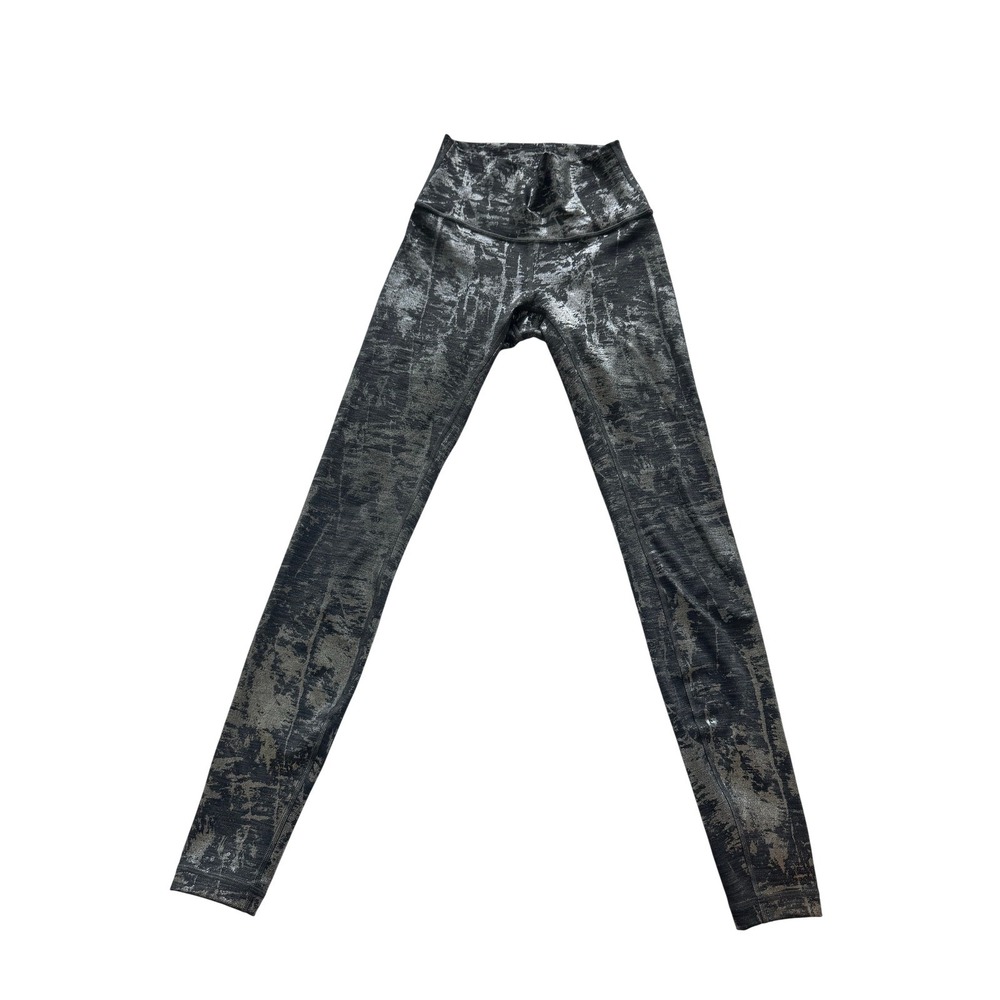 Lululemon High Rise Metallic Foil Crackle Leggings Silver Black Yoga Pants